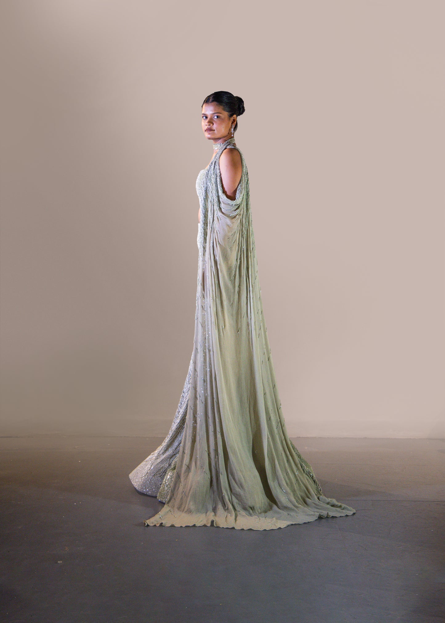 GREEN OMBRE FISH CUT SKIRT SET