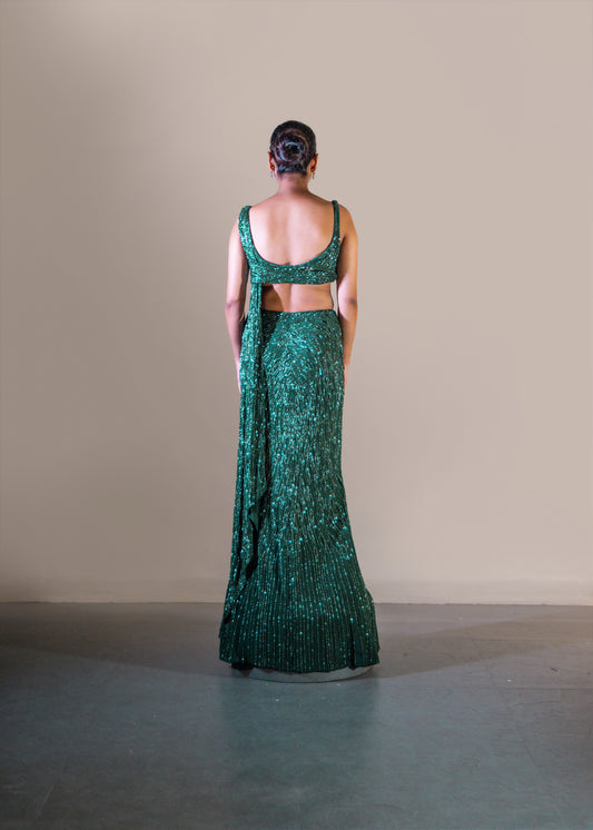 BOTTLE GREEN SAREE