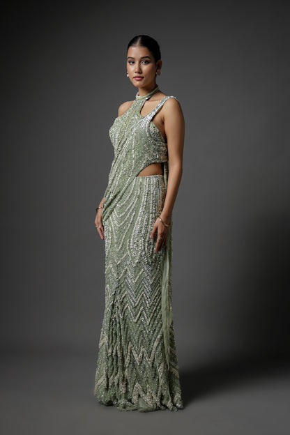 MINT GREEN DRAPE SAREE