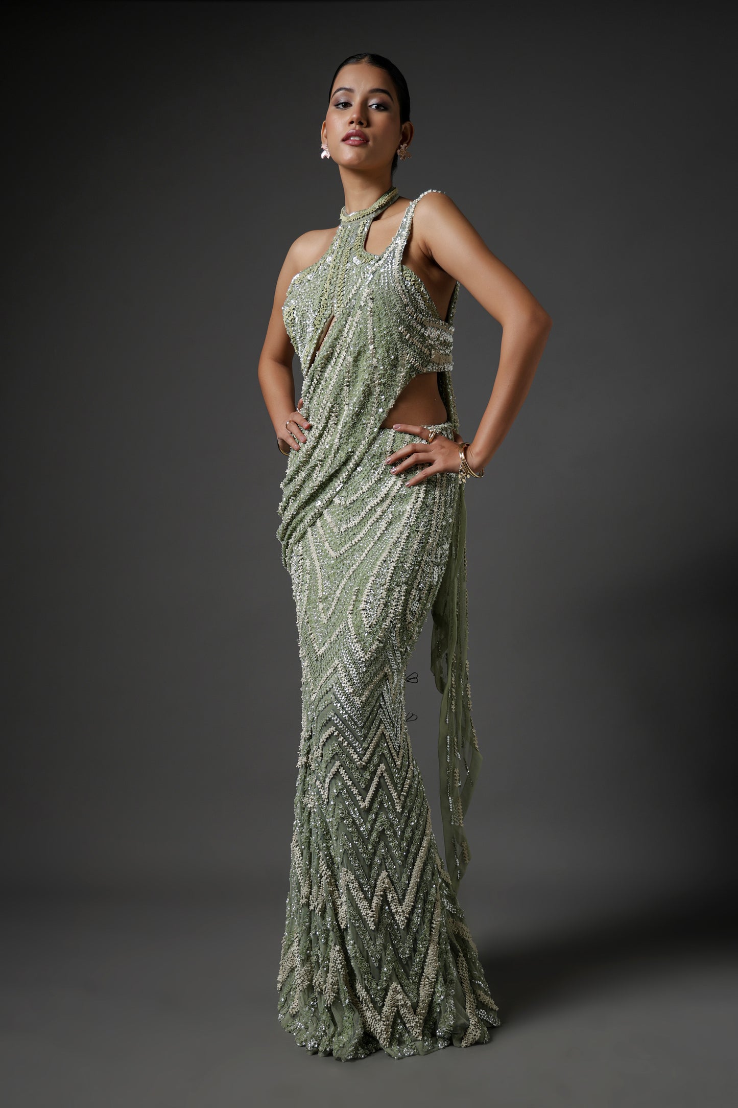 MINT GREEN DRAPE SAREE