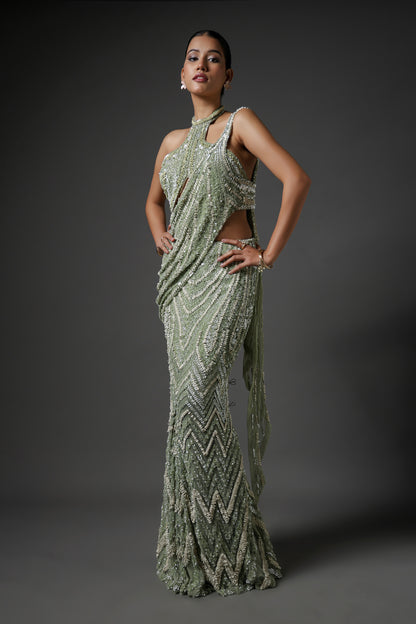 MINT GREEN DRAPE SAREE