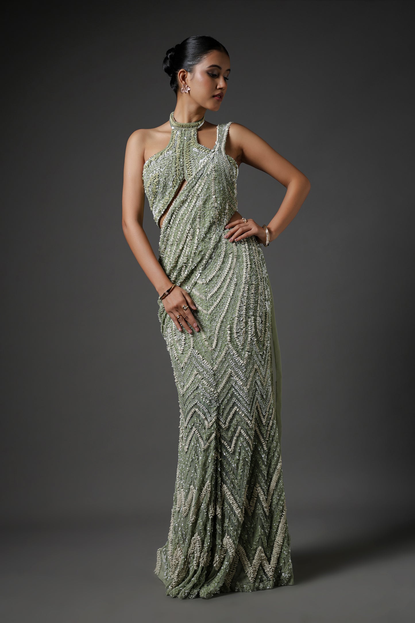 MINT GREEN DRAPE SAREE