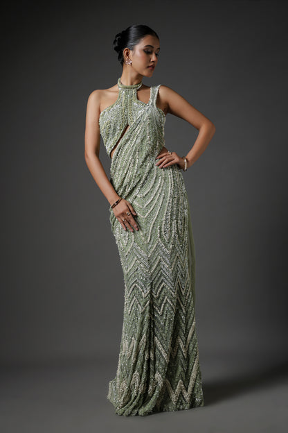 MINT GREEN DRAPE SAREE