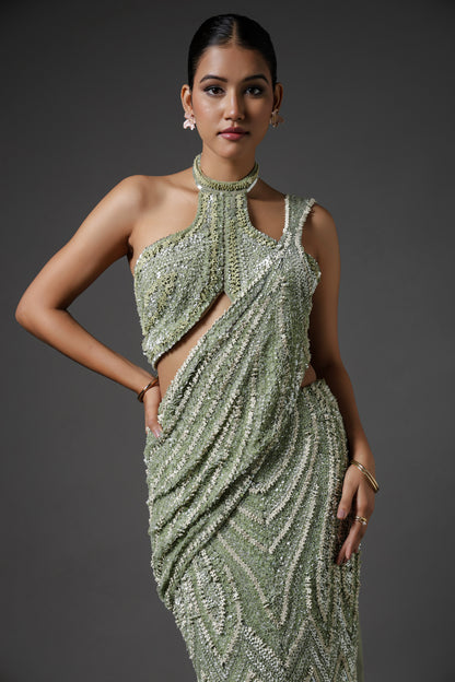 MINT GREEN DRAPE SAREE