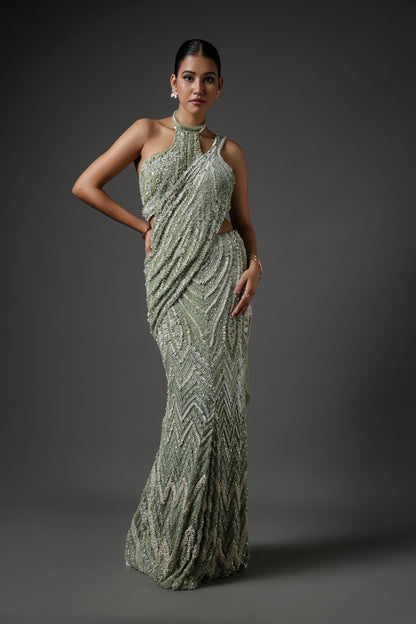 MINT GREEN DRAPE SAREE