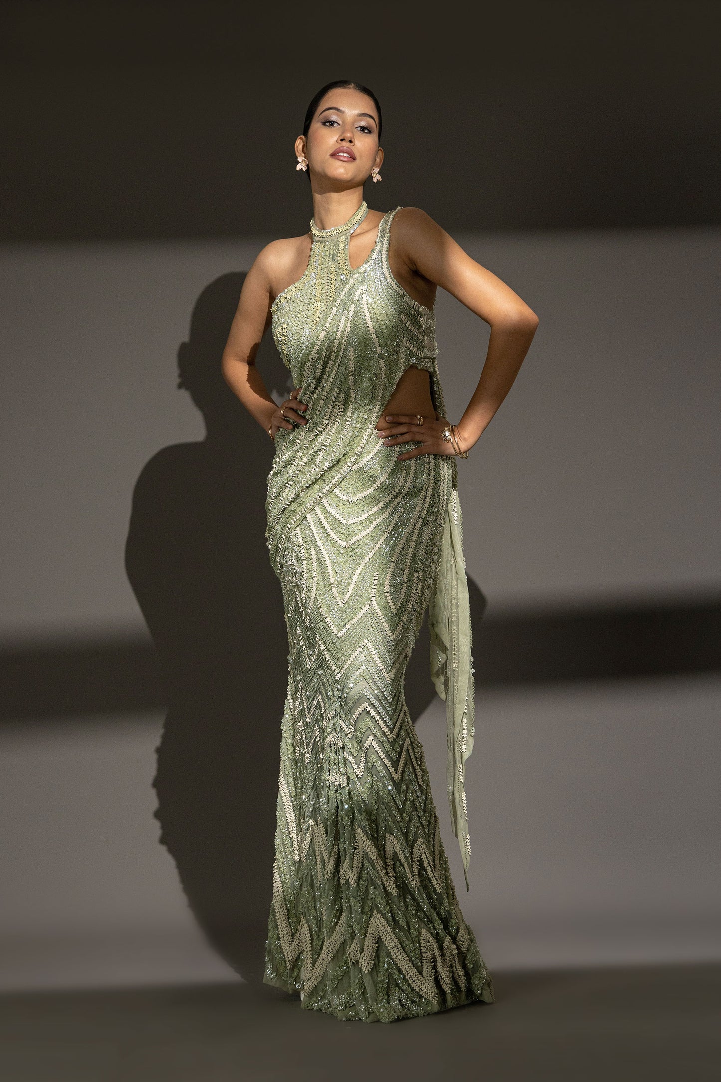 MINT GREEN DRAPE SAREE