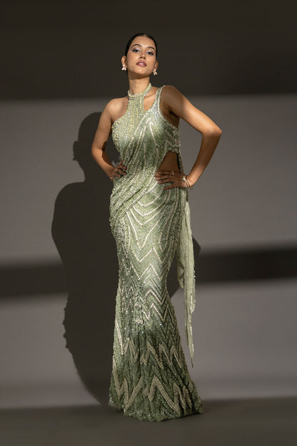 MINT GREEN DRAPE SAREE