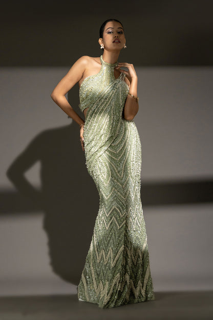 MINT GREEN DRAPE SAREE