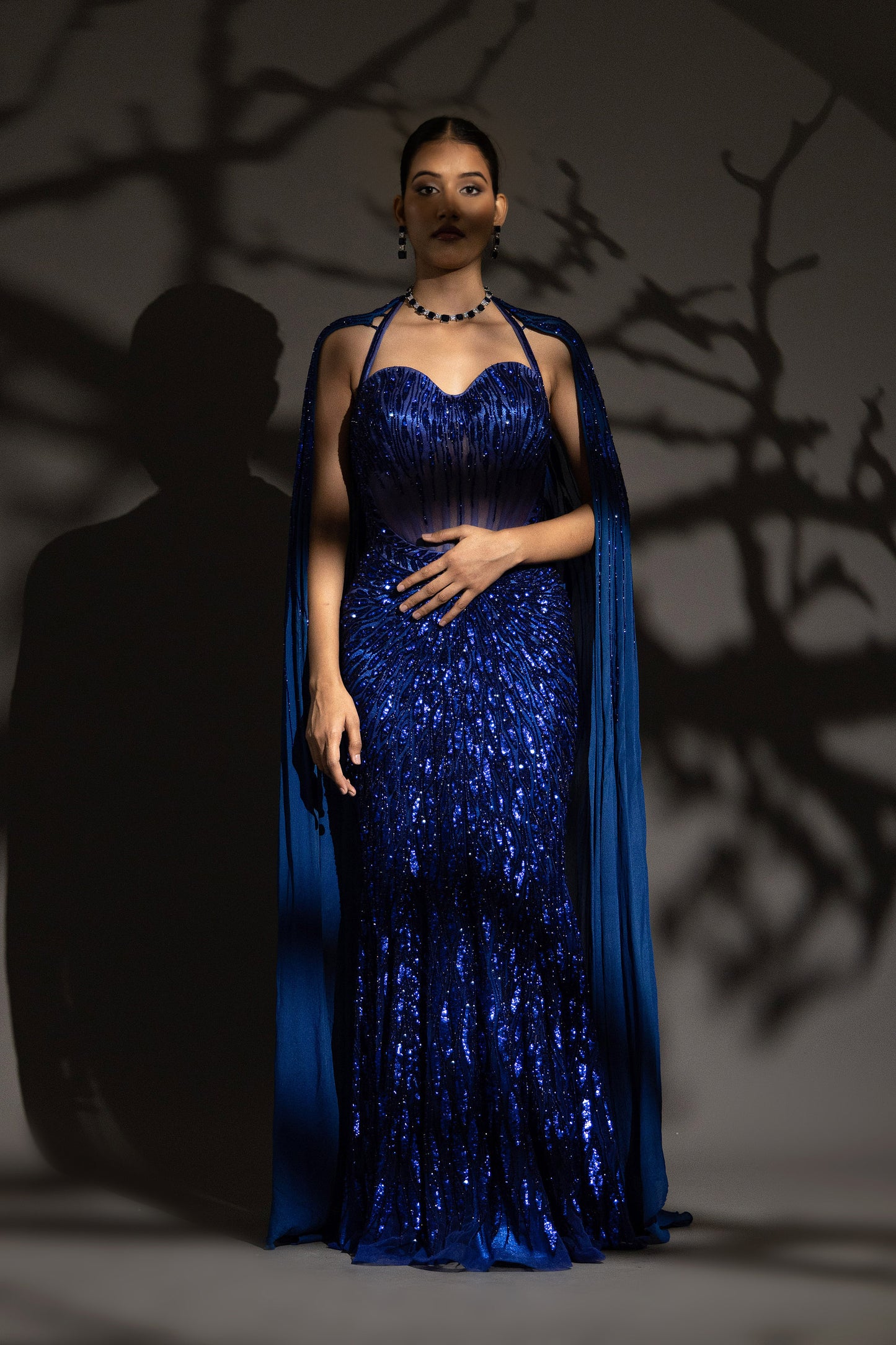 ELECTRIC BLUE FISH CUT GOWN SET
