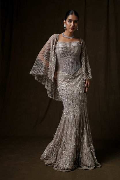 SILVER FISH CUT SKIRT SET