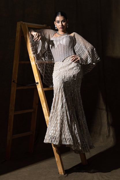 SILVER FISH CUT SKIRT SET