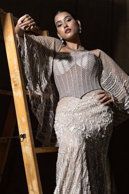SILVER FISH CUT SKIRT SET