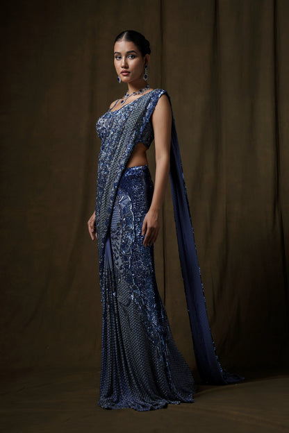 BLUE DRAPE SAREE