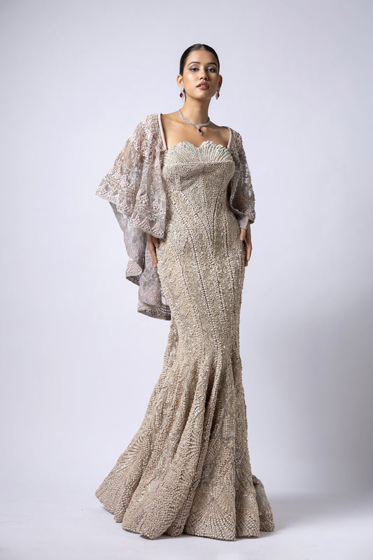 SILVER FISH CUT GOWN SET
