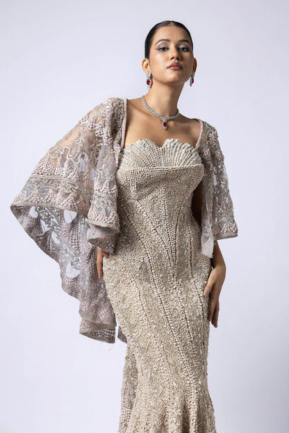 SILVER FISH CUT GOWN SET