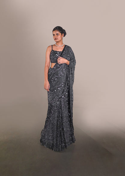 NAVY BLUE DRAPE SAREE