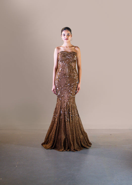 COPPER GOLD FISH CUT GOWN