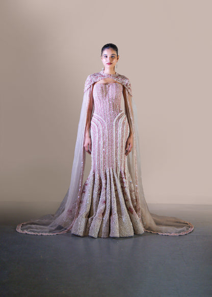 PINK OMBRE FISH CUT GOWN SET