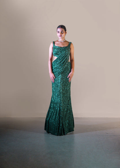 BOTTLE GREEN SAREE