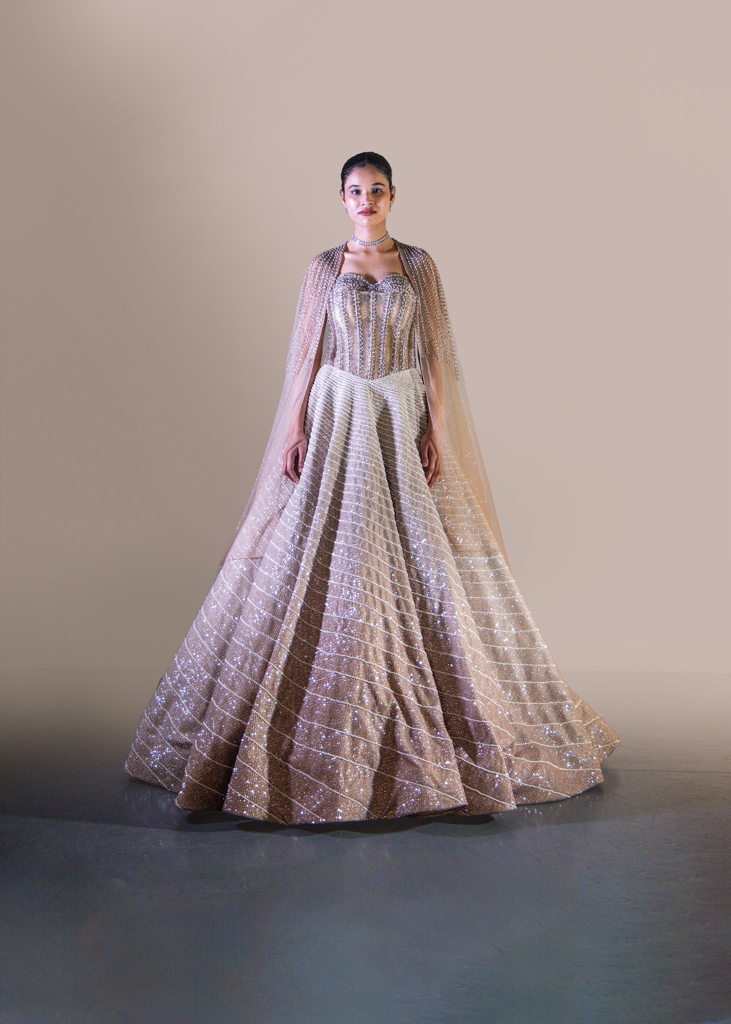COFFEE SHADED BALL GOWN SET