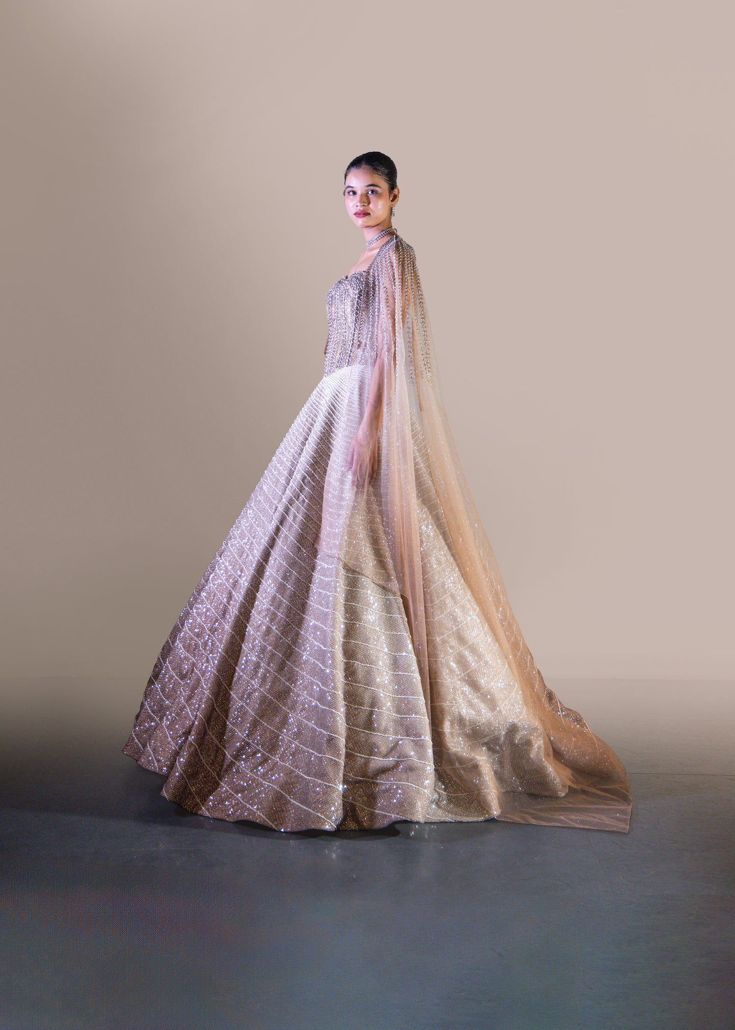 COFFEE SHADED BALL GOWN SET