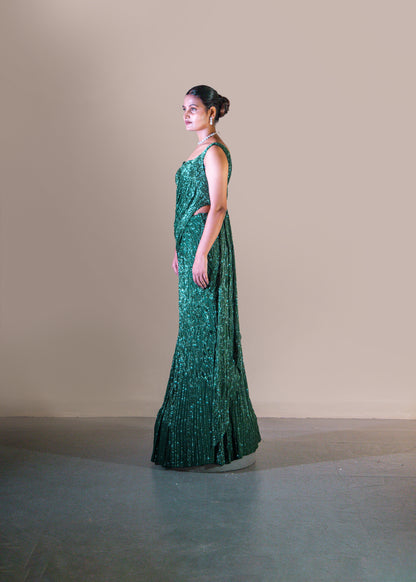 BOTTLE GREEN SAREE