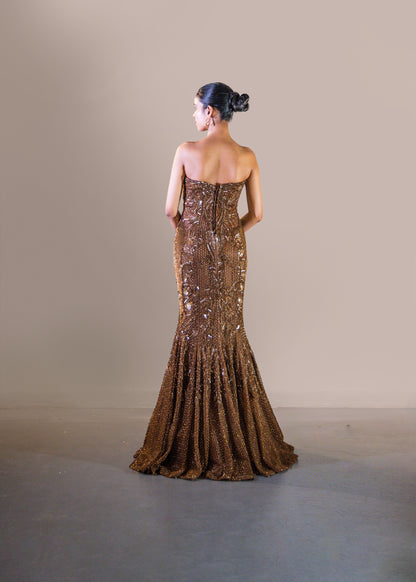 COPPER GOLD FISH CUT GOWN