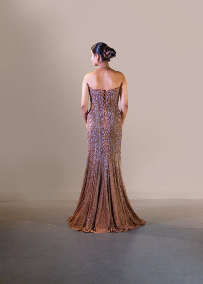 VINTAGE MOCHA FISH CUT DRESS