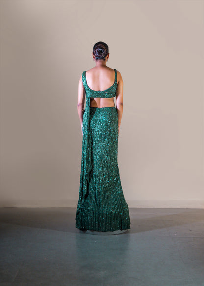 BOTTLE GREEN SAREE